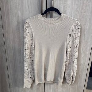 Splendid Cream Knit Sweater with Lace Sleeves size L